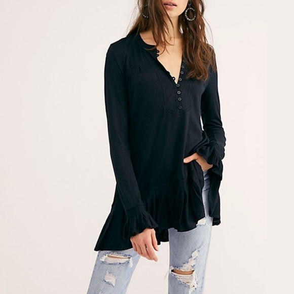 Free People Your Girl White Button Front Ruffle Peplum Tunic Dress - Picture 3 of 10